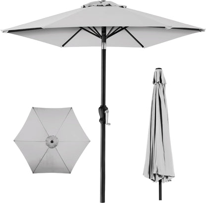 10Ft Outdoor Steel Polyester Market Patio Umbrella W/Crank, Easy Push Button, Tilt, Table Compatible - Tan