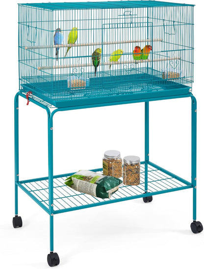 47-Inch Rolling Breeding Flight Bird Cages for Parakeets Budgies Finches Cockatiels Conures Lovebirds Canaries Parrots W/Detachable Stand, Black