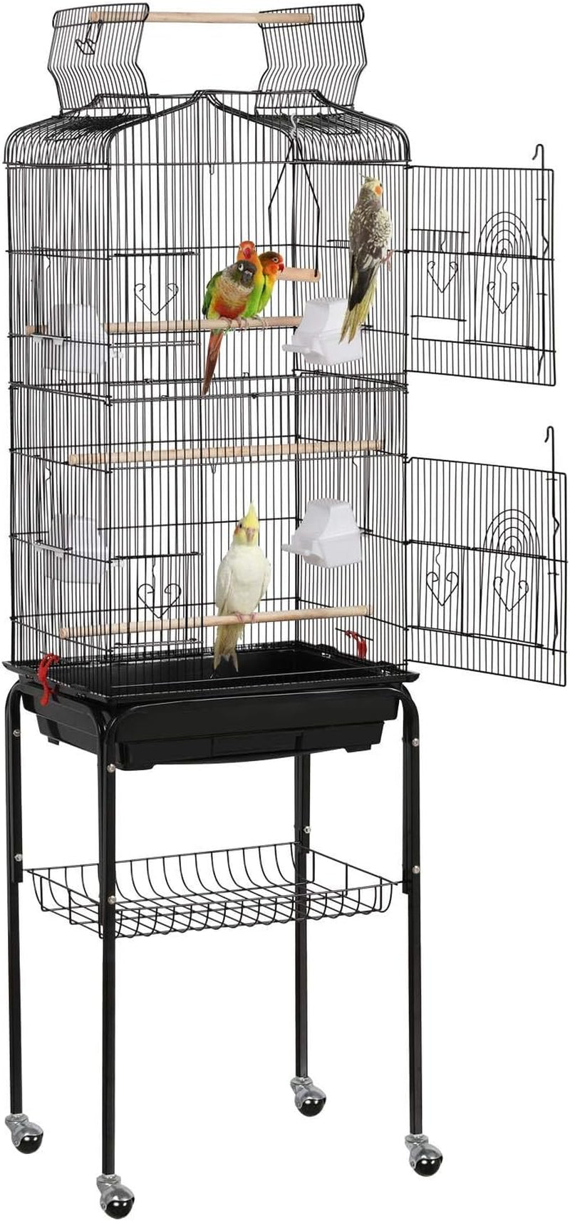 64-Inch Play Open Top Medium Small Bird Cage with Detachable Rolling Stand for Parrot Lovebirds Finches Canaries Parakeets Cockatiels Budgie Parrotlet Conures