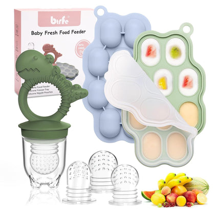 Baby Breastmilk Popsicle Molds &amp; Baby Fruit Feeder Pacifier, Silicone Baby Food Freezer Tray Storage Containers for Infant Teething Self Feeding