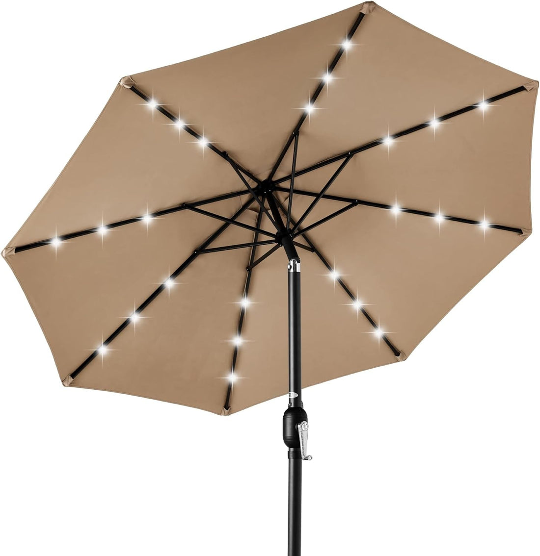 10Ft Solar Polyester LED Lighted Patio Umbrella W/Tilt Adjustment and Uv-Resistant Fabric - Tan