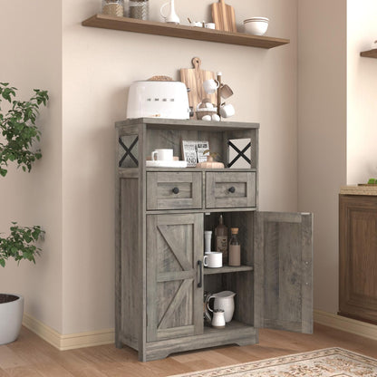 Farmhouse Storage Cabinet with Drawers and Shelf, Freestanding Kitchen Pantry Storage Cabinet, Floor Storage Cabinet Hutch Cupboard for Kitchen, Living Room, Home Office, Rustic Grey