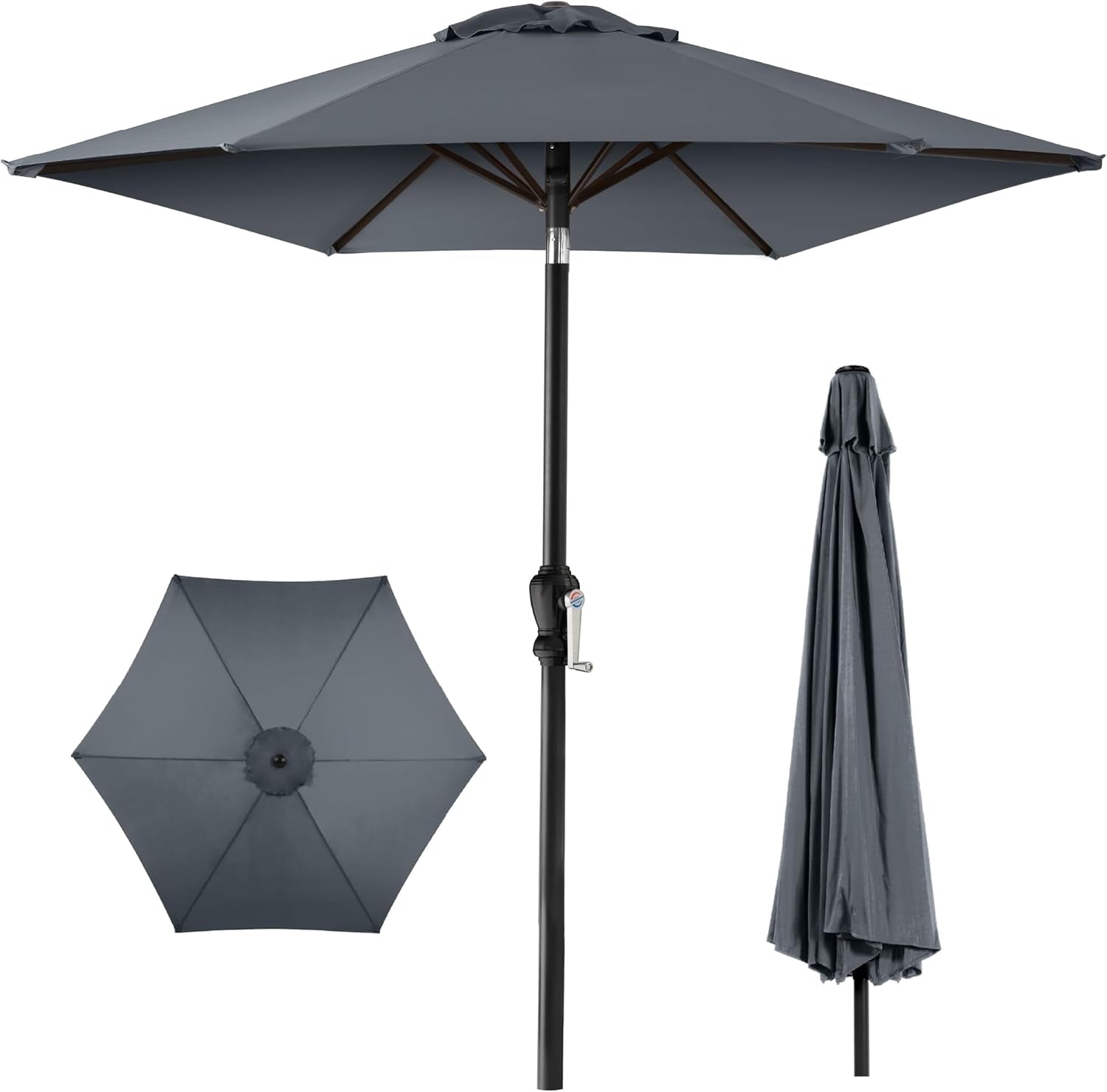 10Ft Outdoor Steel Polyester Market Patio Umbrella W/Crank, Easy Push Button, Tilt, Table Compatible - Tan