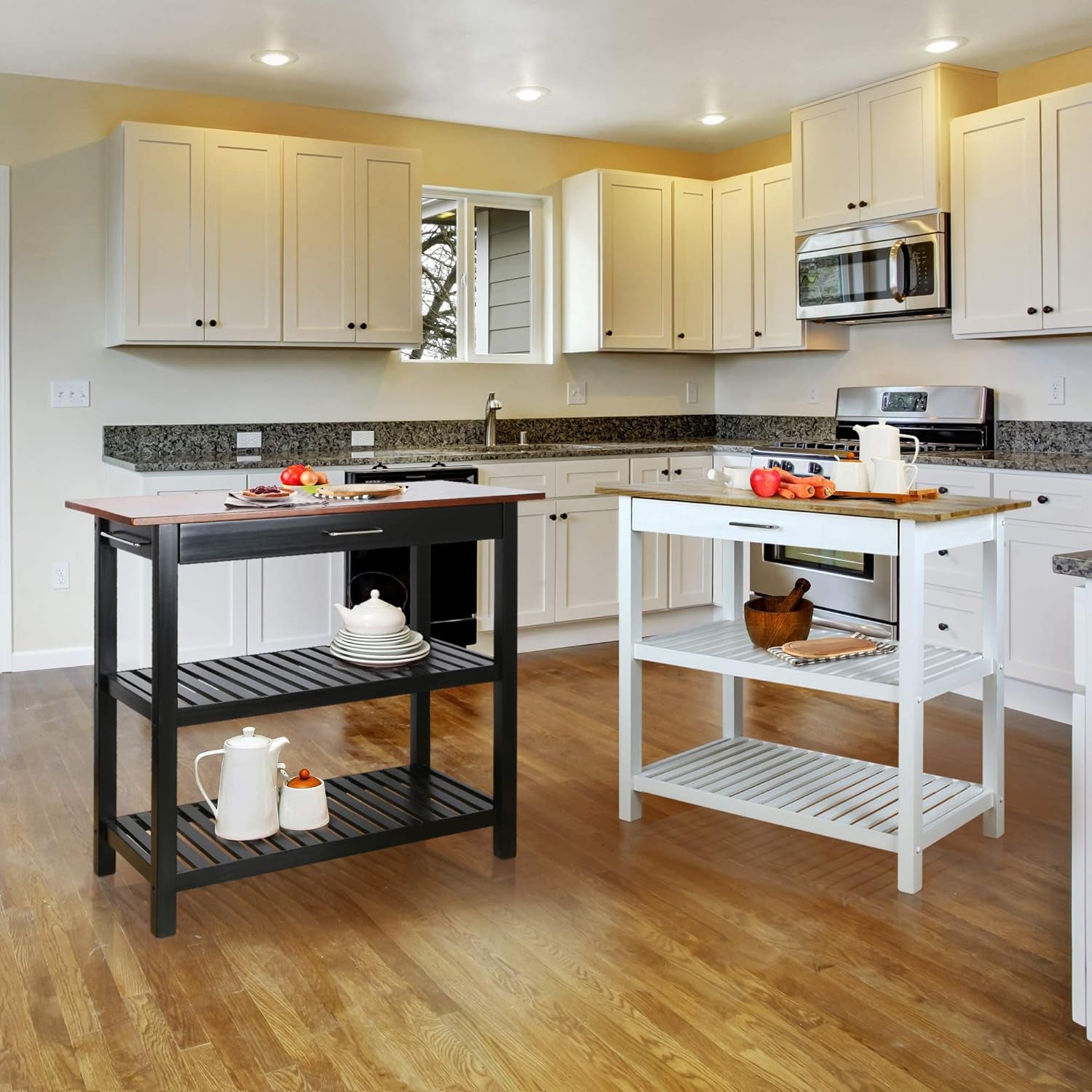 Kitchen Island with Solid American Hardwood Top, Natural/White, 40&quot; W (373-91)