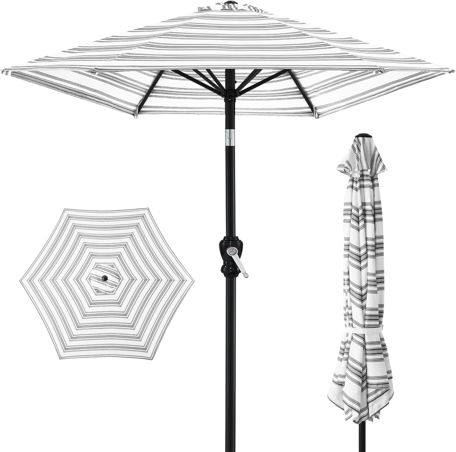 10Ft Outdoor Steel Polyester Market Patio Umbrella W/Crank, Easy Push Button, Tilt, Table Compatible - Tan