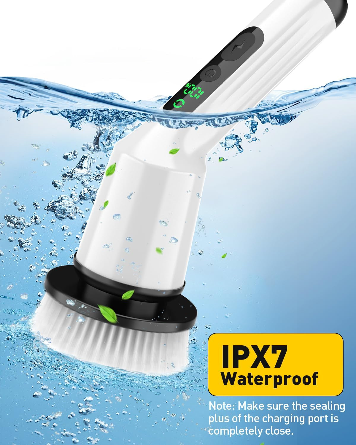 Electric Spin Scrubber for Cleaning Bathroom, Shower Scrubber Cordless Cleaning Brush with IPX7 Waterproof &amp; 2 Speed, 3 Brush Heads, Bathroom Cleaning Supplies for Shower Tub Kitchen Tile Toilet White