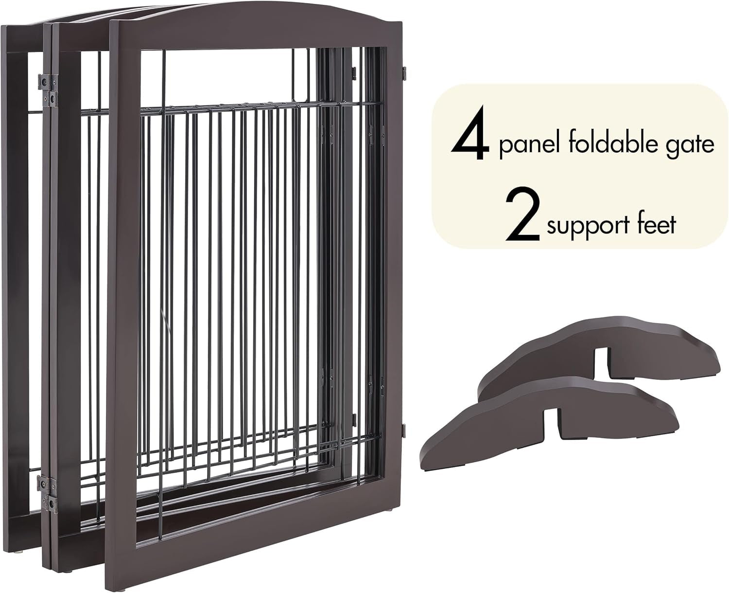 32-Inch Tall Dog Gate Extra Wide Pet Gate for Dogs Indoor Foldable Wire &amp; Wooden Puppy Safety Fence W/2 Support Feet,Freestanding Dog Gate for the House, Doorway, Stairs(Espresso,4 Panels)