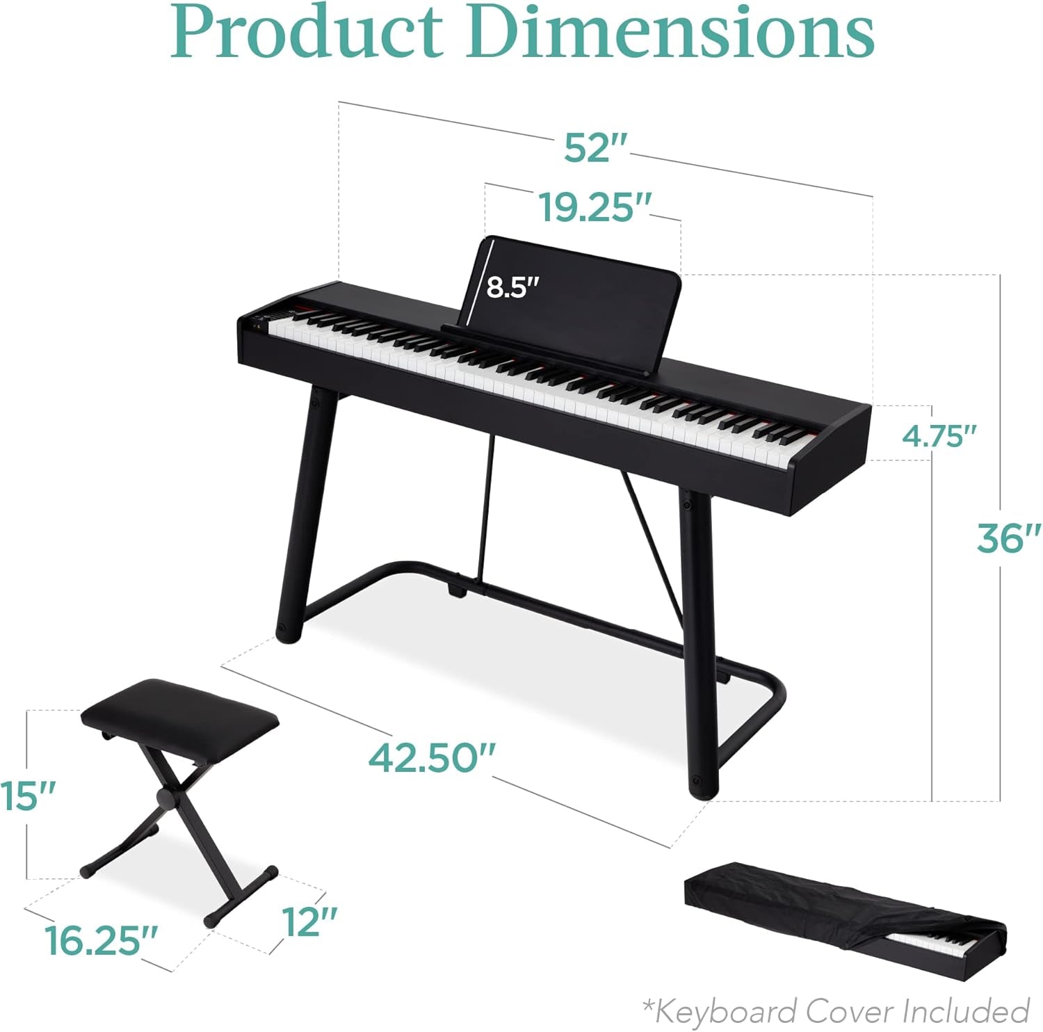 88-Key Weighted Full Size Digital Piano, Electronic Keyboard Set for All Experience Levels W/U-Stand, 3 Sustain Pedal Unit, Stool, Keyboard Cover, 2 Headphone Jacks