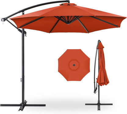 10Ft Offset Hanging Market Patio Umbrella W/Easy Tilt Adjustment, Polyester Shade, 8 Ribs for Backyard, Poolside, Lawn and Garden