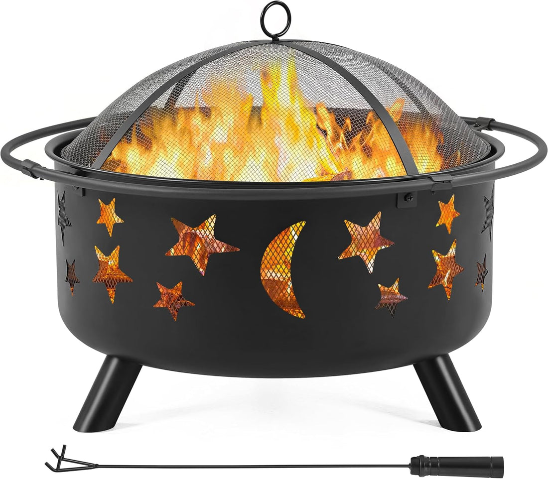 Fire Pit 30In Fire Pits for outside Wood Burning Outdoor Fireplace with Spark Screen, Poker for Bonfire Patio Backyard Garden Picnic