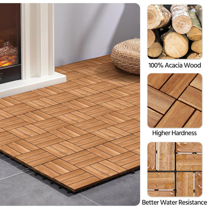 27Pcs Hardwood Interlocking Patio Deck Tiles Acacia Waterproof Wood Flooring Tiles for Patio Garden Poolside, 12&