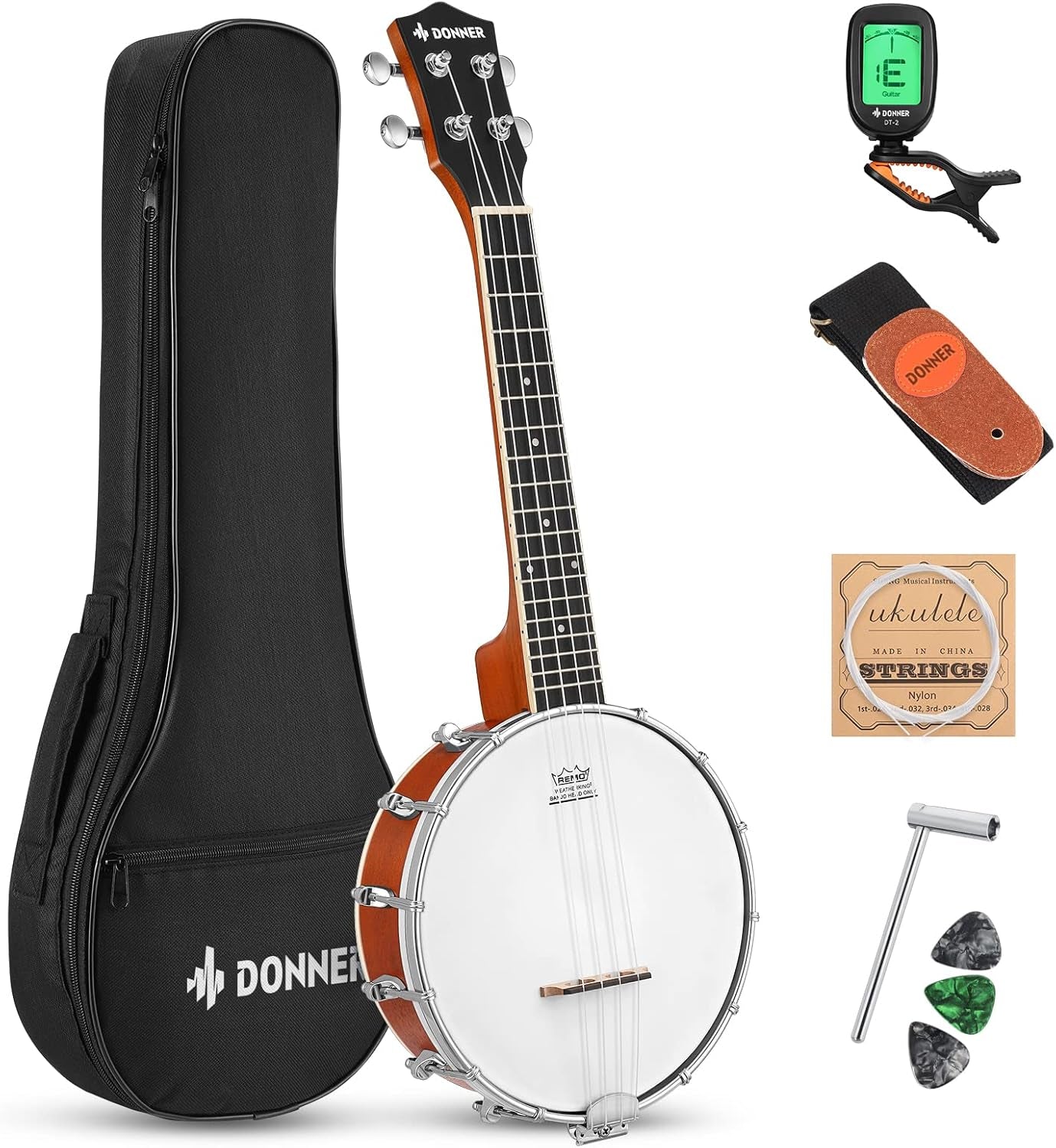 Banjolele 4 String Banjo Ukulele Kit Stringed Musical Instruments for Adult Beginner with Banjo Tuners, Gig Bag, Picks, Skeleton 23 Inch Sapele