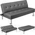 Convertible Sofa Couch Futon Bed Faux Leather Sofa Bed Sleeper Adjustable Loveseat Futon Couch Living Room Furniture with Chrome Metal Legs, Gray