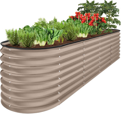 8X2X2Ft Metal Raised Garden Bed, Oval Outdoor Deep Root Planter Box for Vegetables, Herbs W/ 4 Support Bars, 215 Gal Capacity - Charcoal