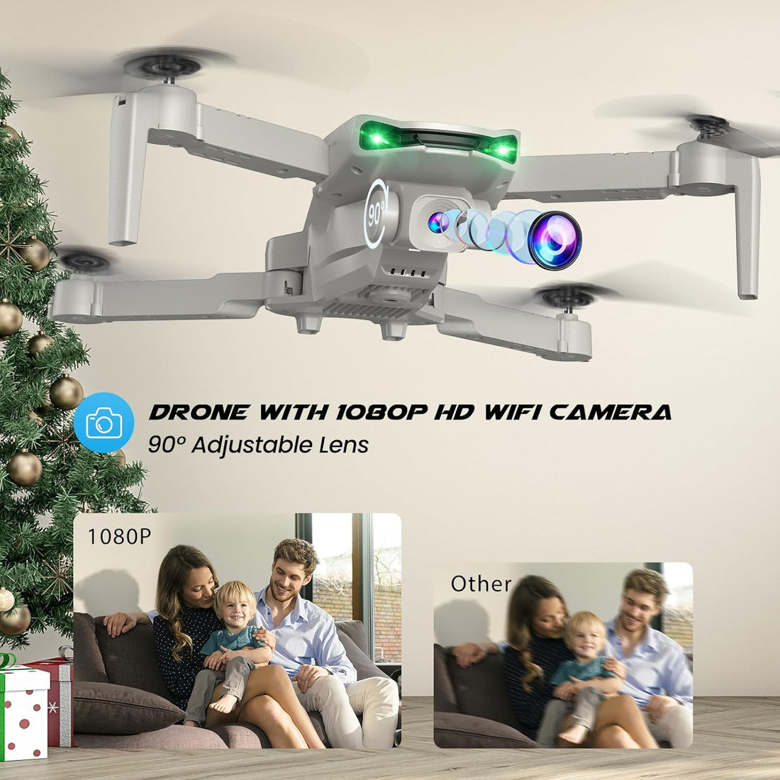 Drone with Camera 1080P for Kids and Adults, RC Quadcopter Drone with Altitude Hold, Mini Drone with One Key Start, Waypoint Fly, Headless Mode, 3D Flip, 3 Speeds, Remote Control Drone for Beginners