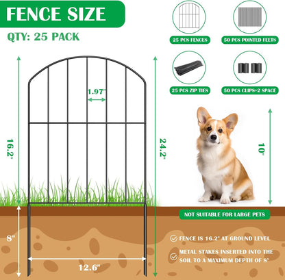 Decorative Garden Fence 25 Panels, Total 26Ft (L) X 24In (H) Rustproof Metal Wire Fencing Border Animal Barrier, Flower Edging for Landscape Patio Yard Outdoor Decor, Arched