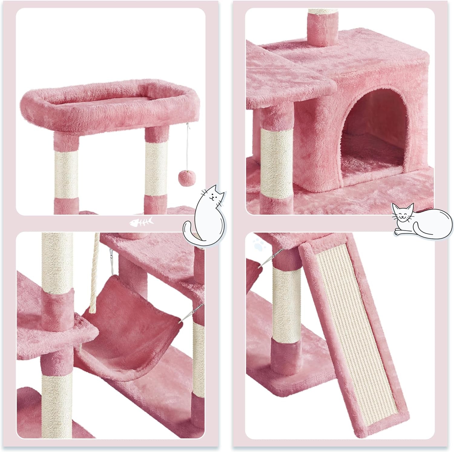 Cat Tree Cat Tower, 63In Multi-Level Cat Tree for Indoor Cats, Tall Cat Tree W/Sisal-Covered Scratching Posts &amp; Condo, Cat Furniture Activity Center for Cats Kitten, Pink