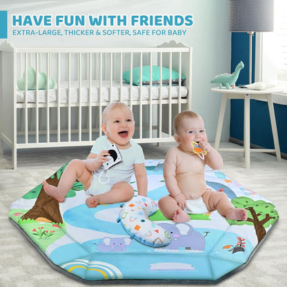 Baby Gym Play Mat, 8-In-1 Tummy Time Mat &amp; Ball Pit with 6 Toys, Washable Baby Activity Play Mat for Visual, Hearing, Sensory, Motor Development, Baby Toys Gift for Toddler Infant 0-3-6-9-12 Months