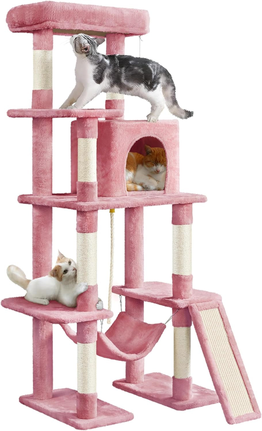 Cat Tree Cat Tower, 63In Multi-Level Cat Tree for Indoor Cats, Tall Cat Tree W/Sisal-Covered Scratching Posts &amp; Condo, Cat Furniture Activity Center for Cats Kitten, Pink