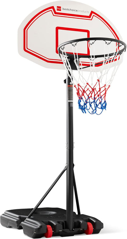 Kids Height-Adjustable Basketball Hoop, Portable Backboard Set W/ 2 Wheels, Fillable Base, 70.5In to 82.3In Tall