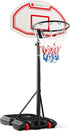 Kids Height-Adjustable Basketball Hoop, Portable Backboard Set W/ 2 Wheels, Fillable Base, 70.5In to 82.3In Tall