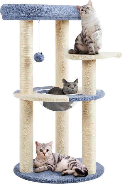 Cat Tree, 35.5In Cat Tower for Indoor Cats, Cat House with Scratching Posts &amp; Padded Perch &amp; Space Capsule, Cute Cat Tree, Cat Furniture for Kittens, Blue/Beige