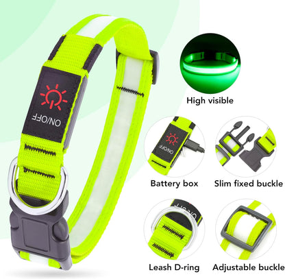 LED Dog Collar, Light up Dog Collar Adjustable USB Rechargeable Super Bright Safety Light Glowing Collars for Dogs(X-Large,Green)