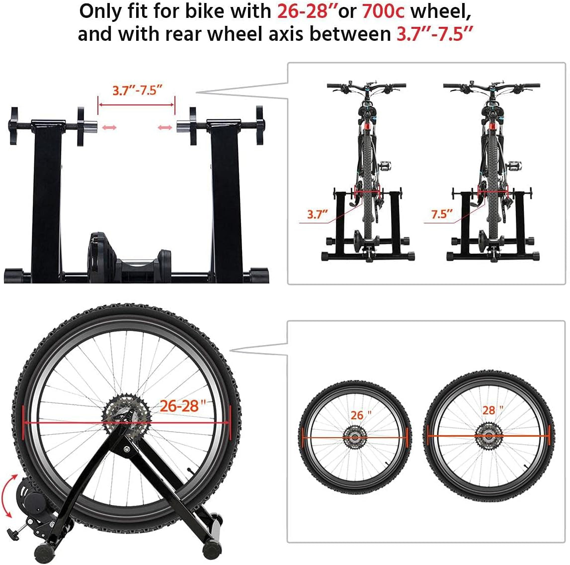 Bike Trainer Stationary Bike Stand Magnetic Bike Trainer Stand for Indoor Riding Premium Steel Bicycle Trainer Accessories Fits for 26In-28In, 700C Wheels