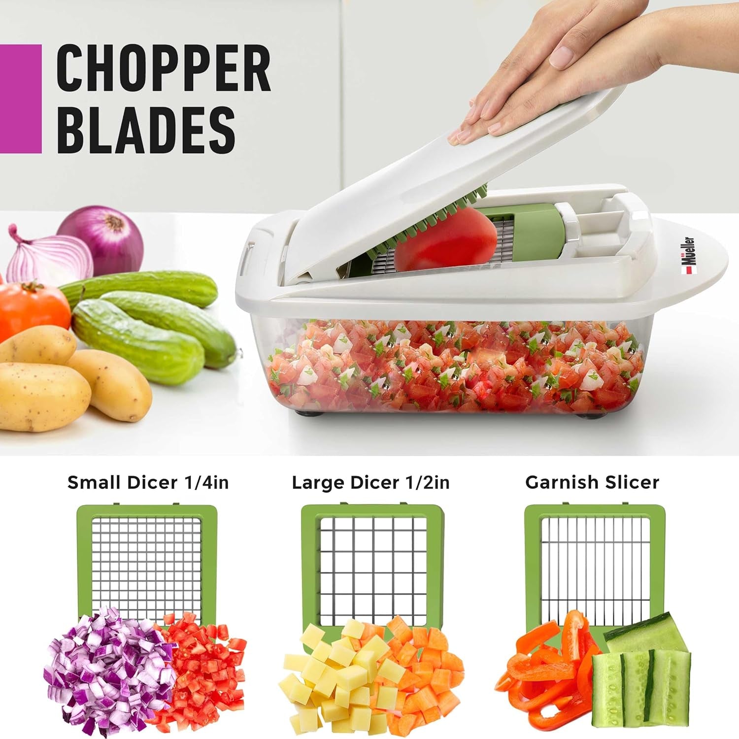 Pro-Series 10-In-1, 8 Blade Vegetable Chopper, Onion Mincer, Cutter, Dicer, Egg Slicer with Container, French Fry Cutter Potato Slicer, Home Essentials, Salad Chopper White Sand/Green