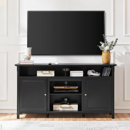 Black TV Stand for Tvs up to 65 Inch, Modern Media Entertainment Center with Double Doors, TV Cabinet TV Console with Storage for Living Room &amp; Bedroom, 31 in Tall