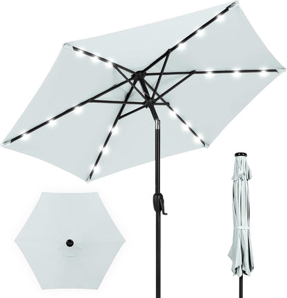 10Ft Solar Polyester LED Lighted Patio Umbrella W/Tilt Adjustment and Uv-Resistant Fabric - Tan