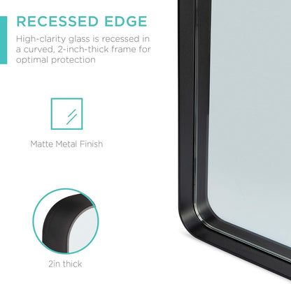 24X36In Recessed Bathroom Vanity 2-Way Rectangle Wall Mirror for Bedroom, Living Room, Vertical &amp; Horizontal W/High Clarity, Rounded Corners, Anti-Blast Film - Matte Black