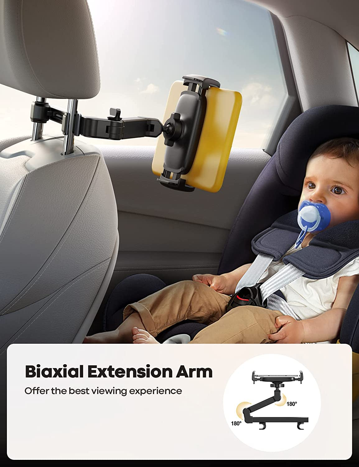 Car Headrest Tablet Holder - [3 in 1 Extension Arm] Adjustable Tablet Car Mount for Back Seat, Road Trip Essentials for Kids, for 4.7-11&quot; Tablet like Ipad Pro, Air, Mini, Galaxy, Fire, Black