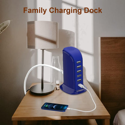 USB Charging Station , 6 Ports Charging Blocks, USB Power Hub with C Port, Charging Dock for Electronics Organizer, Multi Charger 40W, Compatible with Kindle, Iphone, Ipad, Airpods, Tech Gadgets