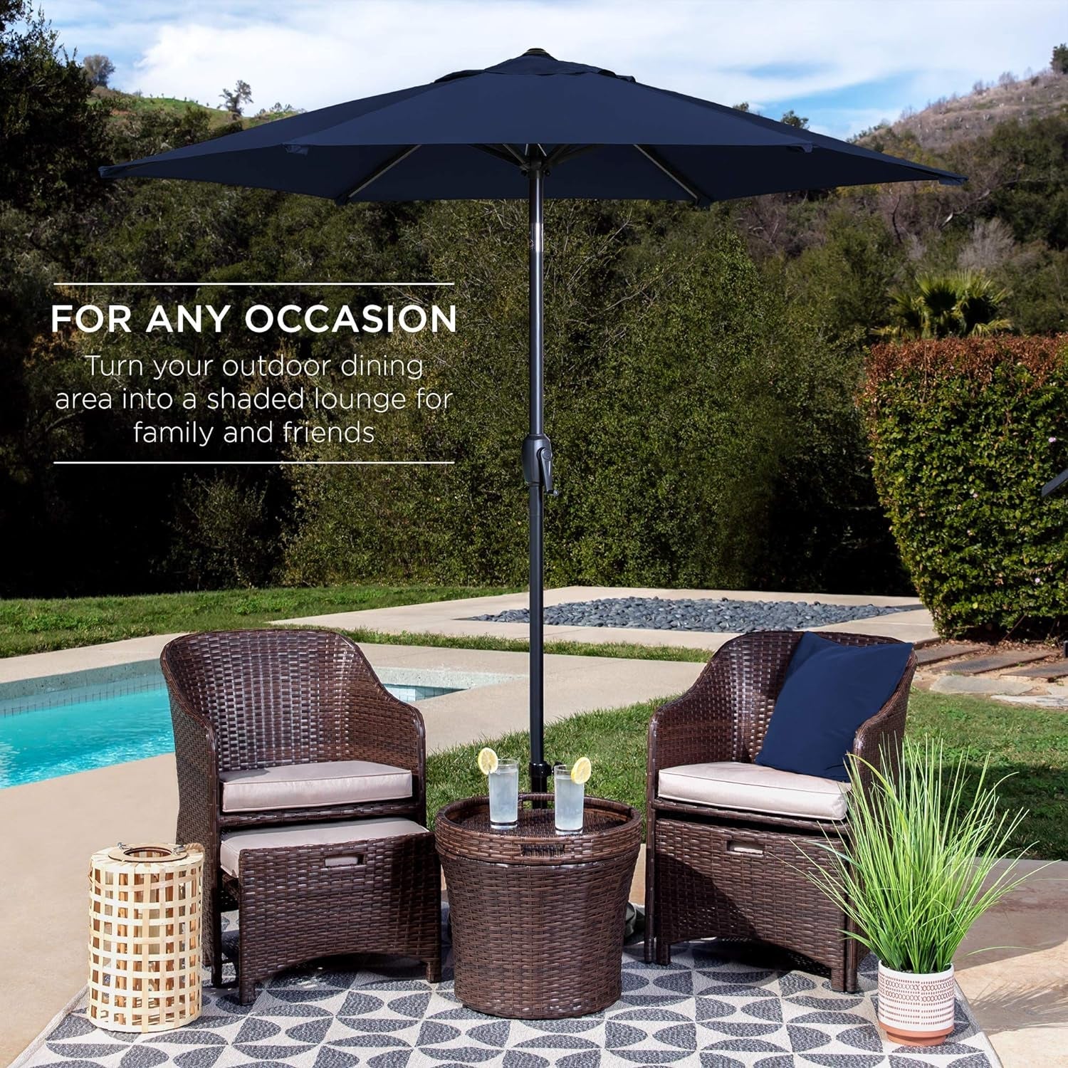 7.5Ft Heavy-Duty round Outdoor Market Table Patio Umbrella W/Steel Pole, Push Button Tilt, Easy Crank Lift - Navy Blue