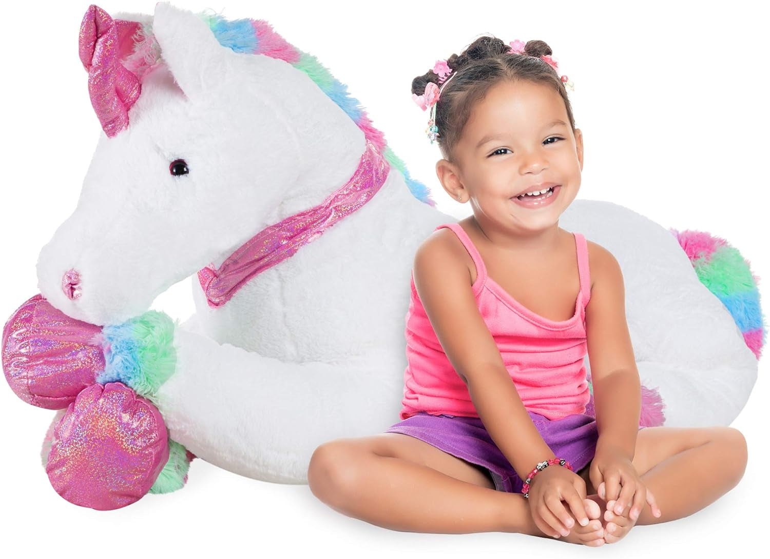 52In Kids Extra Large Plush Unicorn, Life-Size Stuffed Animal Toy W/Rainbow Details - Tie-Dye Faux Fur