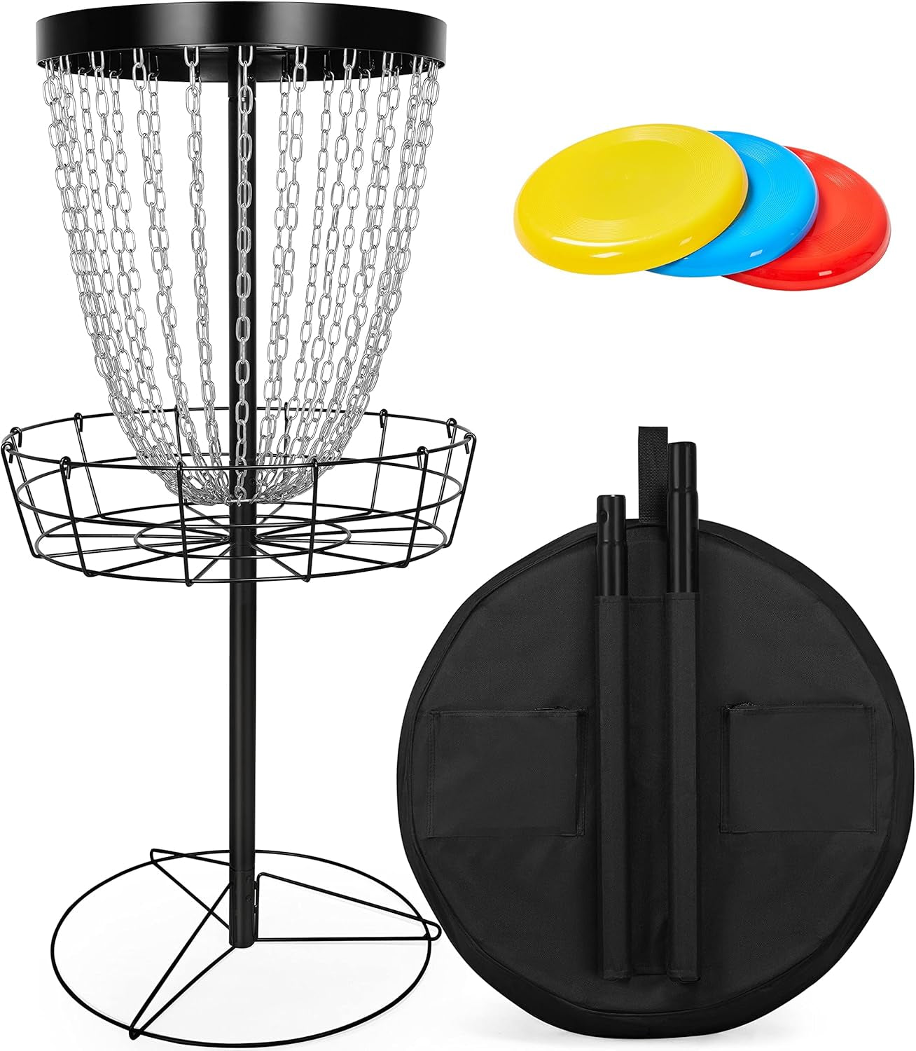 Portable Disc Golf Basket Target Disc Sports 12-Chain Practice Disc Golf Target Steel Hole Disc Golf Goals Catcher Indoor &amp; Outdoor, Blue/Red/Orange/Black