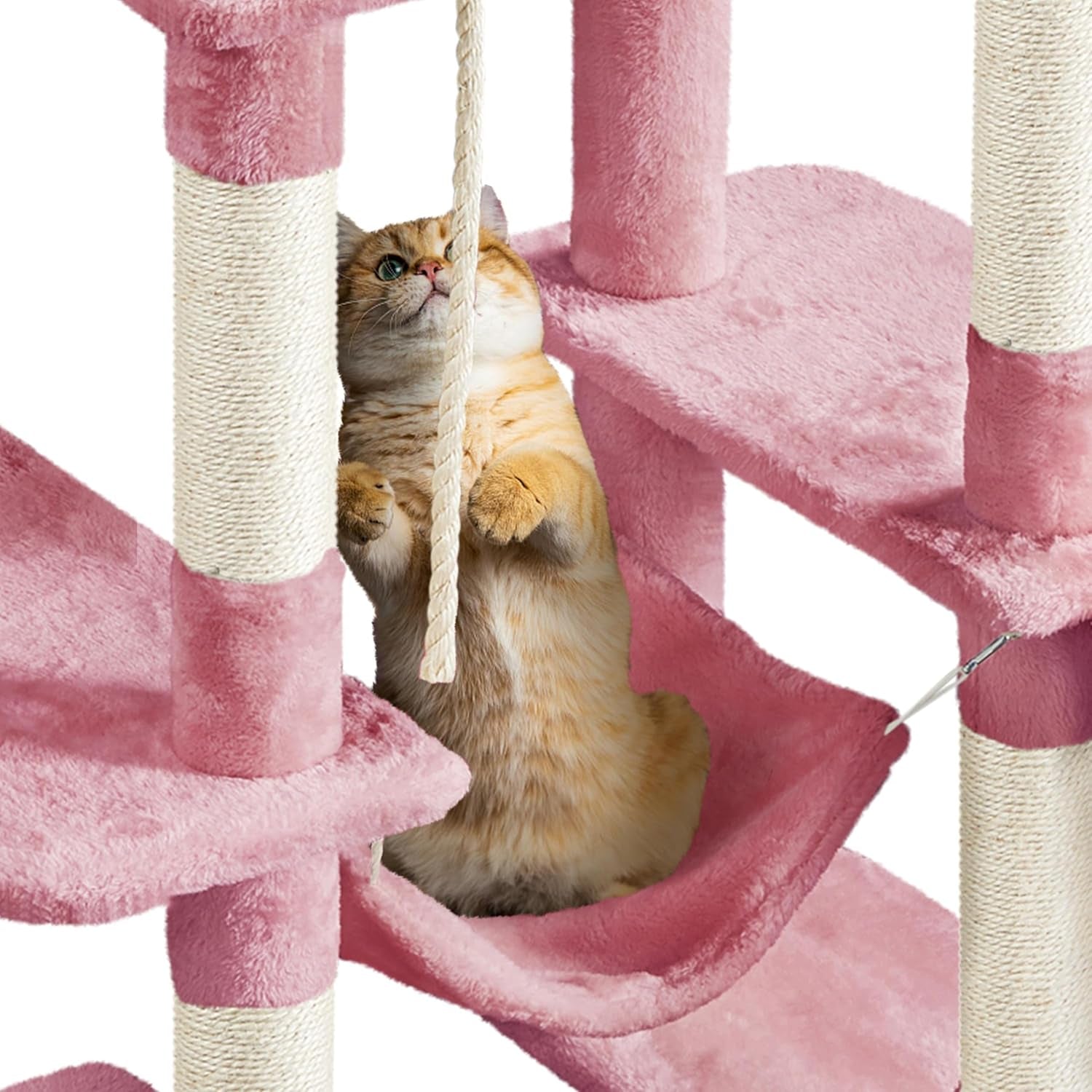 Cat Tree Cat Tower, 63In Multi-Level Cat Tree for Indoor Cats, Tall Cat Tree W/Sisal-Covered Scratching Posts &amp; Condo, Cat Furniture Activity Center for Cats Kitten, Pink