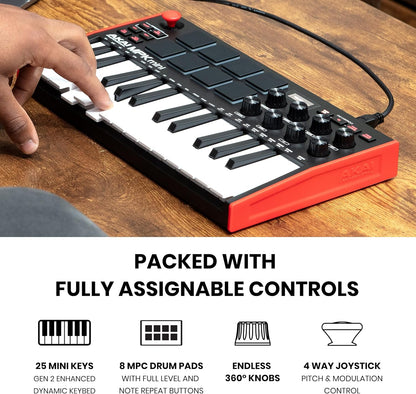 MPK Mini MK3 - 25 Key USB MIDI Keyboard Controller with 8 Backlit Drum Pads, 8 Knobs and Music Production Software Included