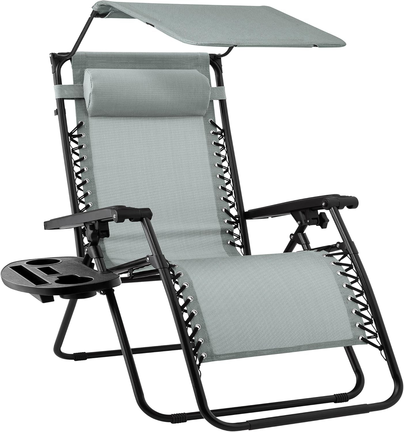 Folding Zero Gravity Outdoor Recliner Patio Lounge Chair W/Adjustable Canopy Shade, Headrest, Side Accessory Tray, Textilene Mesh - Navy Blue