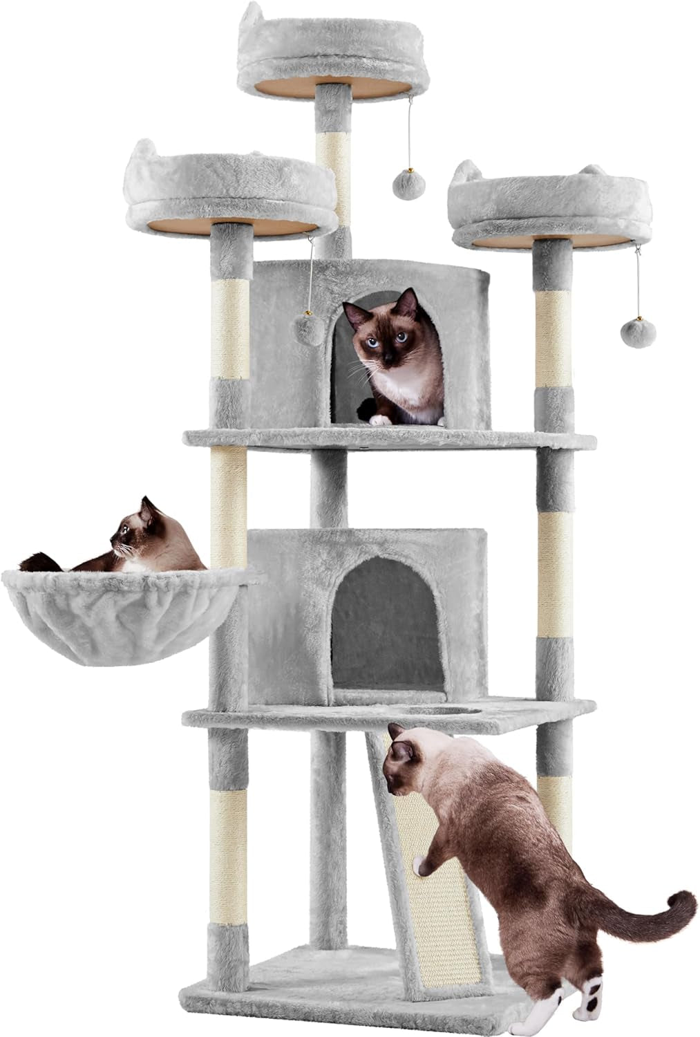 68.5In Multi-Level Large Cat Condo with Sisal-Covered Platforms Scratching Board &amp; Scratching Posts, Cozy Perches, Stable Cat Tower/Tree Pet Play House, Dark Gray