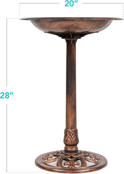 28In Pedestal Bird Bath, Vintage Outdoor Resin Accent Decoration W/Fleur-De-Lis Accents - Copper