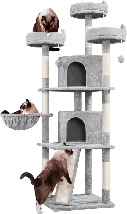 68.5In Multi-Level Large Cat Condo with Sisal-Covered Platforms Scratching Board &amp; Scratching Posts, Cozy Perches, Stable Cat Tower/Tree Pet Play House, Dark Gray