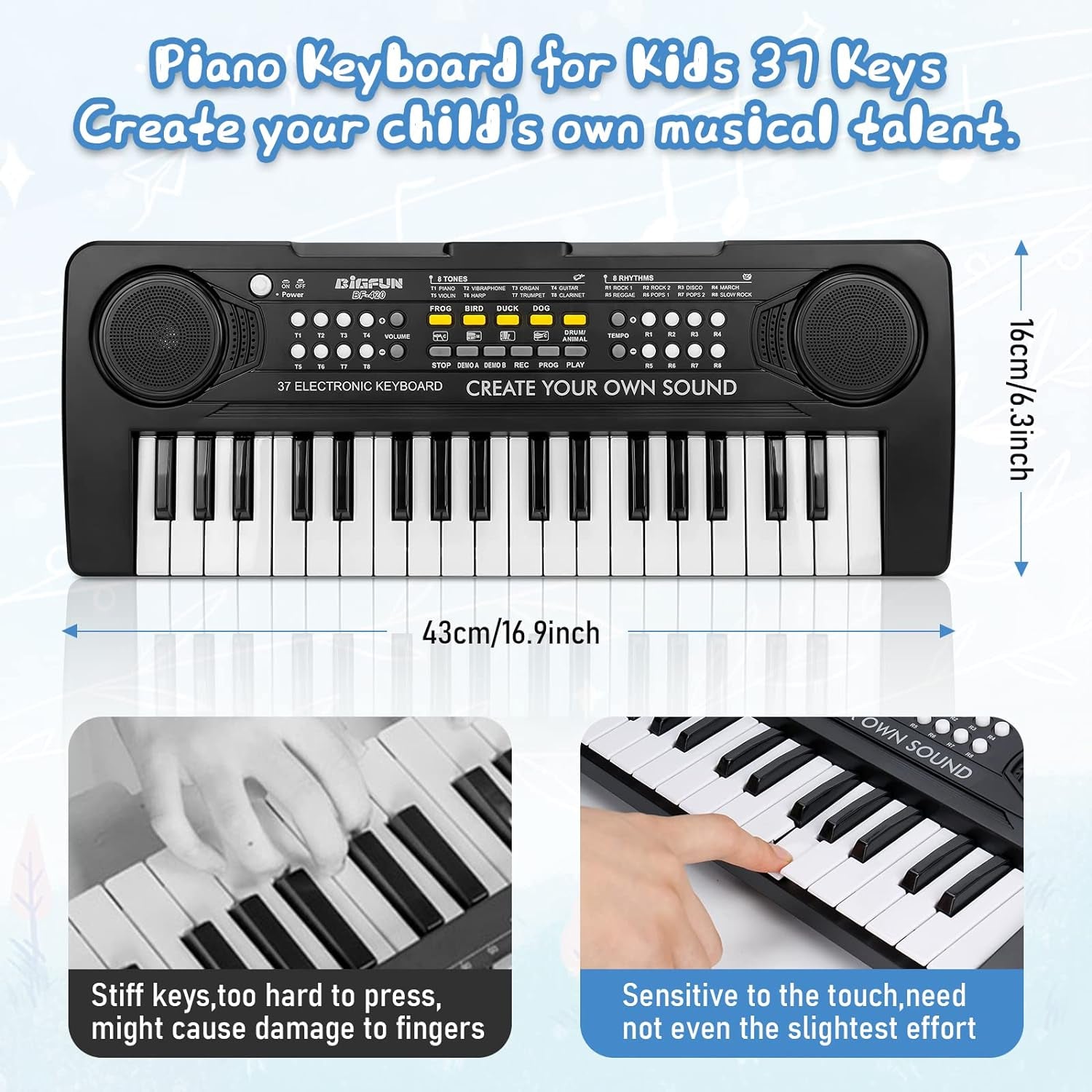 Kids Piano Keyboard, 37 Keys Electronic Piano for Kids Portable Multi-Function Musical Instruments Birthday Educational Gift Toys for 3 4 5 6 7 8 Year Old Boys Girls Children Beginner (Black)