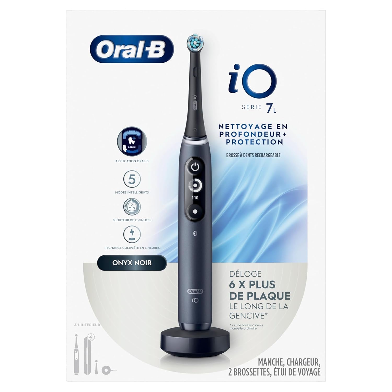 Io Deep Clean + Protect Rechargeable Electric Toothbrush, Black with a Io Series 7 Toothbrush, 2 Replacement Brush Heads, and a Charging Travel Case