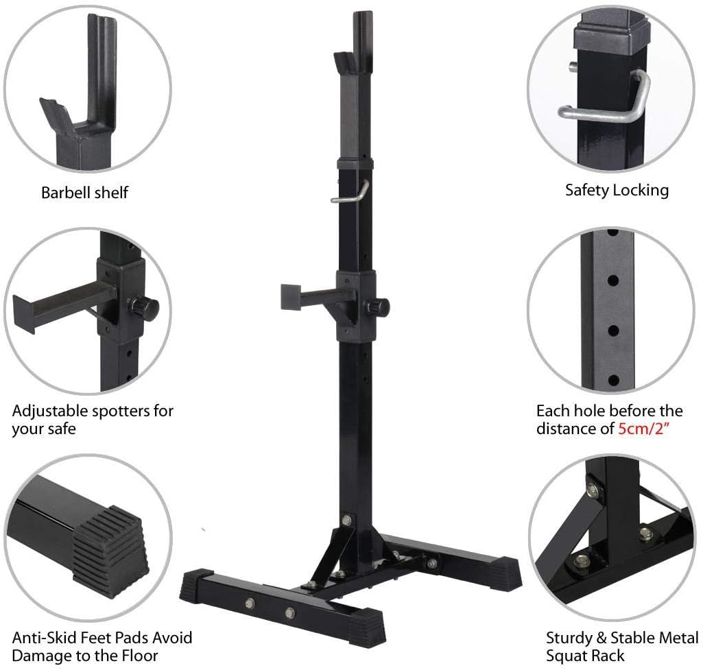 Pair of Adjustable Squat Rack Standard 44-70 Inch Barbell Rack Solid Steel Squat Stands Bench Press Rack Home Gym Portable Dumbbell Racks Stands