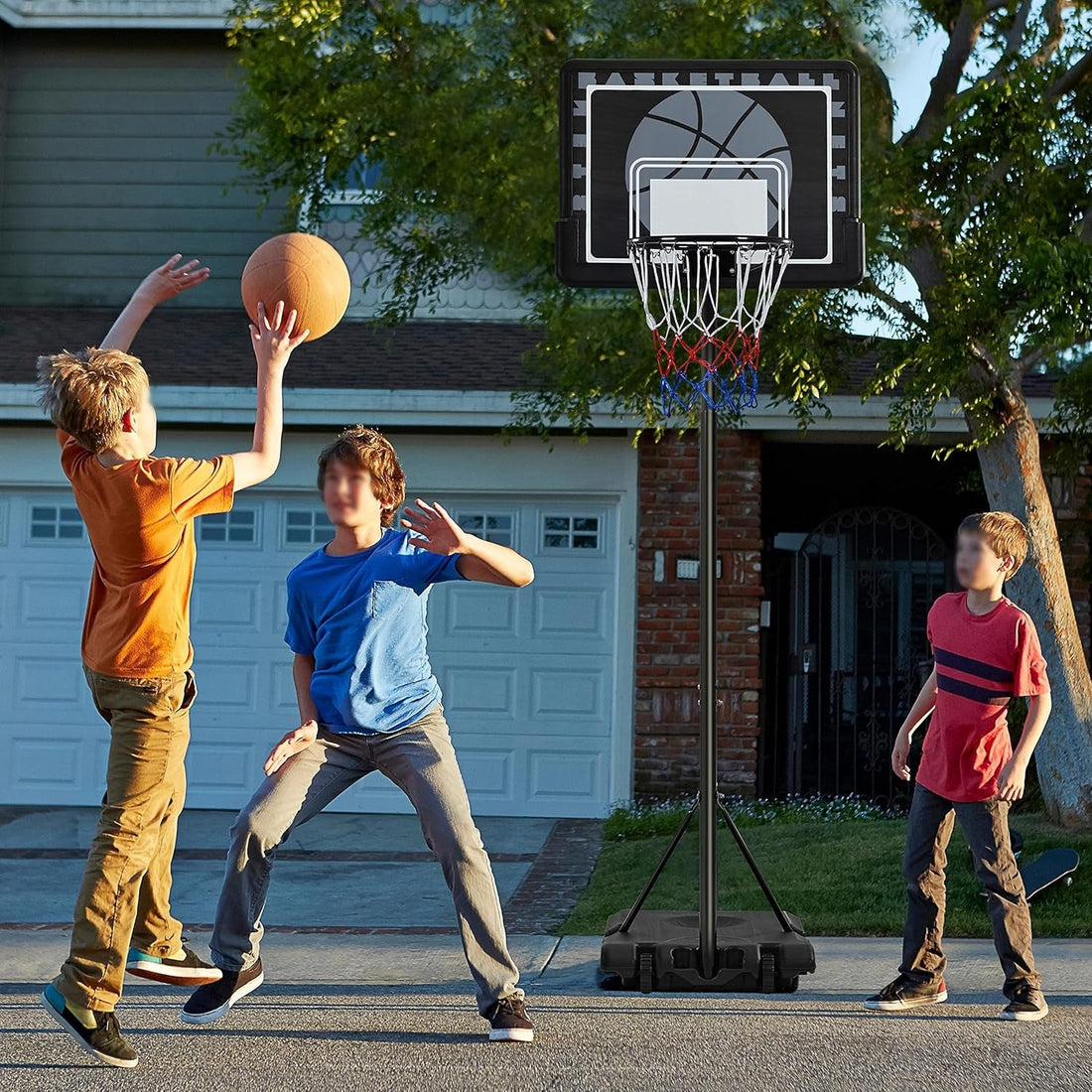 Kids Basketball Hoop Outdoor Stand Portable Basketball Goal System Set 7.6-8.6Ft Height Adjustable with PE Backboard W/ 2 Wheels Use for Indoor &amp; Outdoor Sports