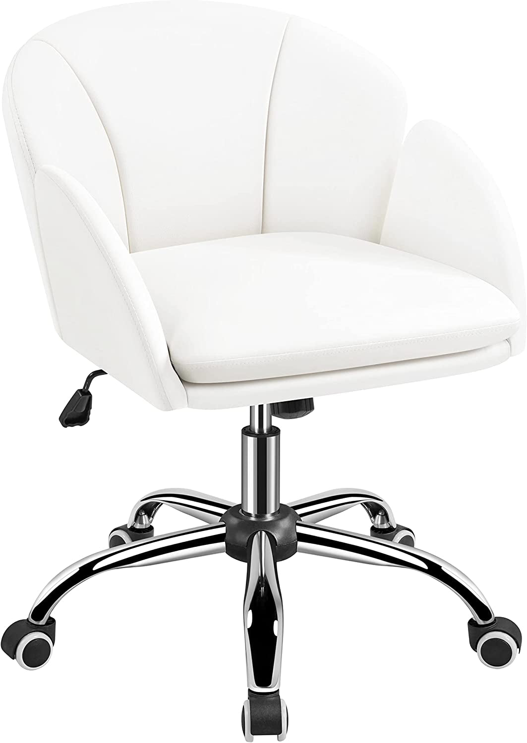 White Desk Chair Petal Cute Office Chair Faux Leather Swivel Desk Chair Vanity Chair with Back Modern Computer Rolling Chair for Bedroom