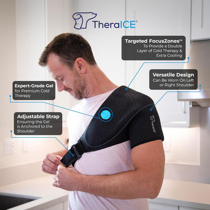 Shoulder Ice Pack Wrap/Reusable Ice Pack for Rotator Cuff &amp; Shoulder Pain Relief Cold Therapy Compression/Focuszone Technology with Extra Cooling Support for Targeted Pain Relief