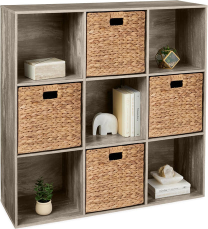 9-Cube Storage Organizer, 13.5In Shelf Opening, Bookcase, Display Shelf, Customizable W/ 3 Removable Back Panels – Walnut